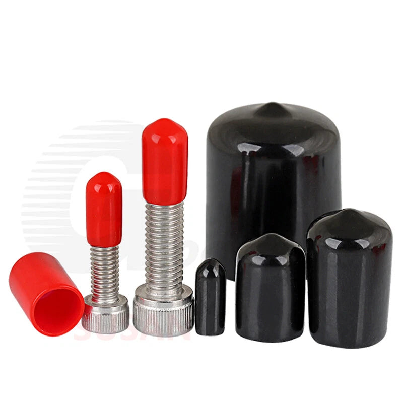 PVC End Caps for Screws, Bolts, Rods & Tubes – Thread Cover Protector, Cable Insulation Caps (1.3mm – 90mm, Black, 15-50mm Lengths)