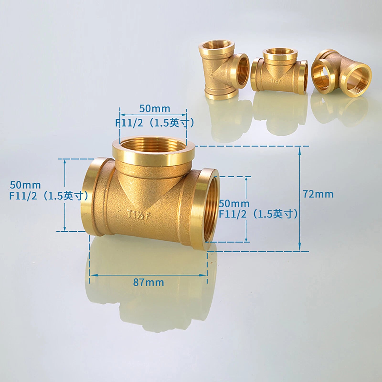 Brass T Tee Pipe Fitting — Female & Male NPT Thread, 3/4" to 2"