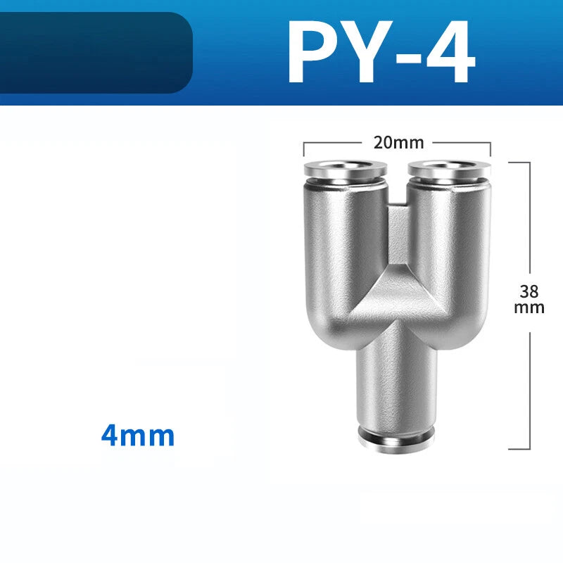 304 Stainless Steel Y-Type Push-to-Connect Pneumatic Fittings — Equal Connector 4mm–12mm