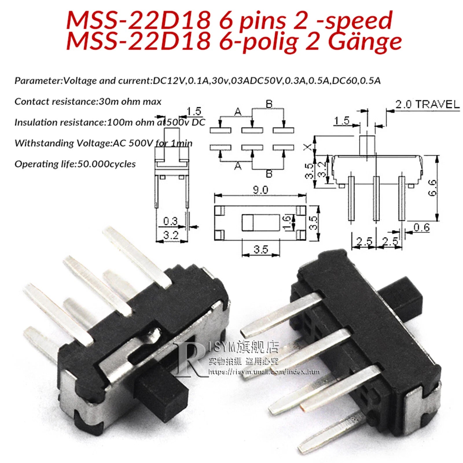 Mini Slide Switch PCB Mount — SS / SK / MSS / MSK Series, 3–8 Pin, 2mm–6mm Handle, Single & Double Row