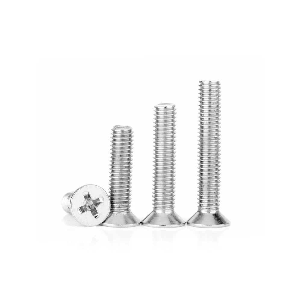 M1.4–M4 Countersunk Phillips Machine Screws – Nickel Plated, Fully Threaded (3–20mm Overall Length)