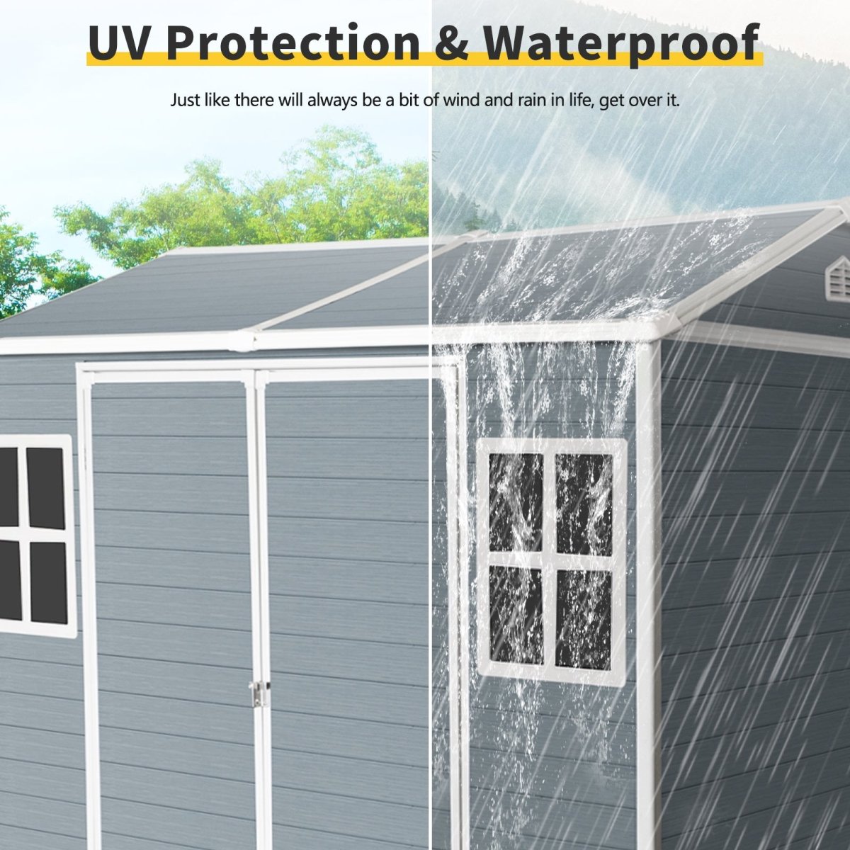 8 x 6 ft Resin Outdoor Storage Shed Waterproof Shed with Floor & Two Windows & Lockable Door, Tool Shed for Garden, Patio, Backyard,Gray - HomeDIYer