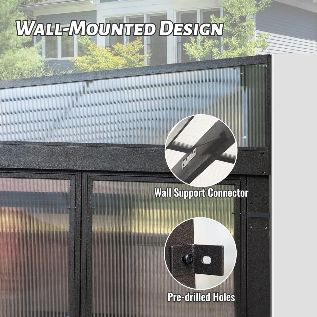 10x12FT All Season Sunroom, Outdoor Permanent Wall Mounted Solarium with Detachable Polycarbonate Windows, Aluminum Lean to Gazebo Sun Room with 2 Lockable Sliding Doors for Garden Patio Deck - HomeDIYer