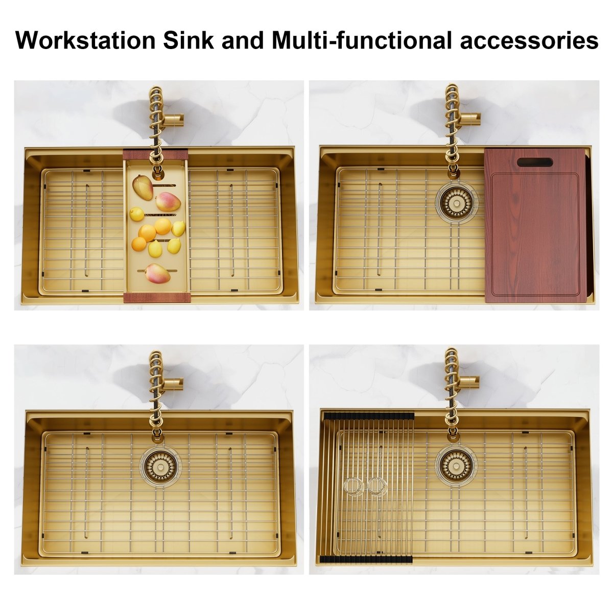 32 Gold Undermount Workstation Kitchen Sink - 32 x 19 Inch 16 Gauge Stainless Steel Undermount Kitchen Sink Handmade R10 Radius 10 Inch Deep Undermount Single Bowl Sink with Custom Accessories - HomeDIYer
