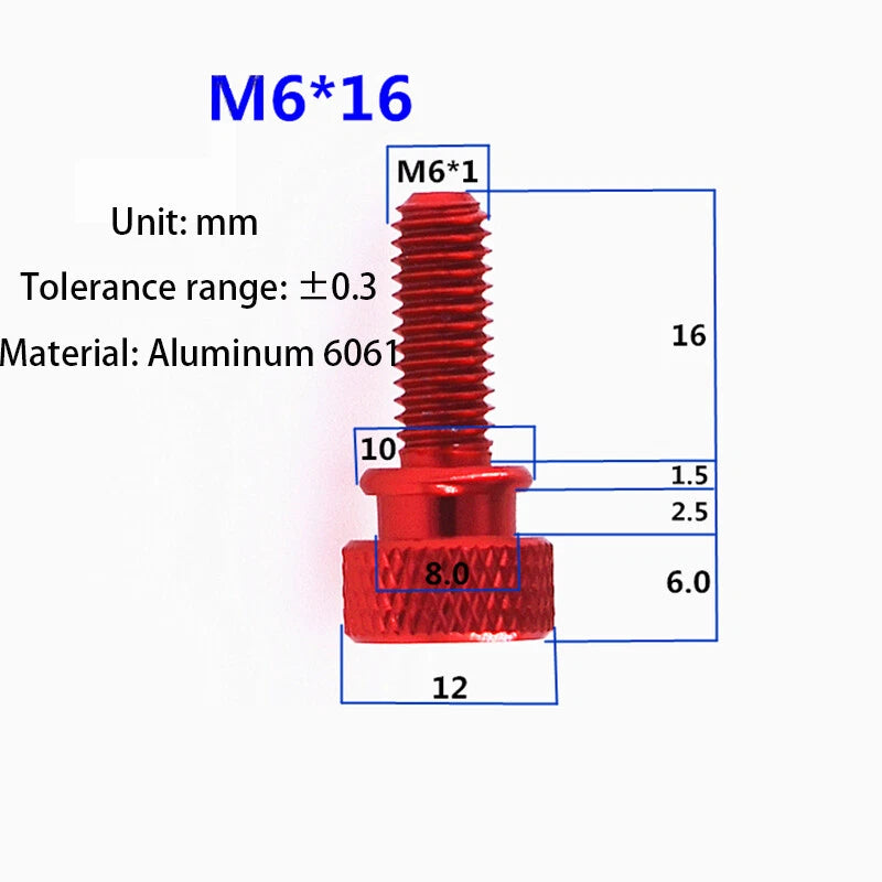 Color Aluminum Alloy Flared-Collar Knurled-Head Thumb Screws M6 Metric 14-50mm