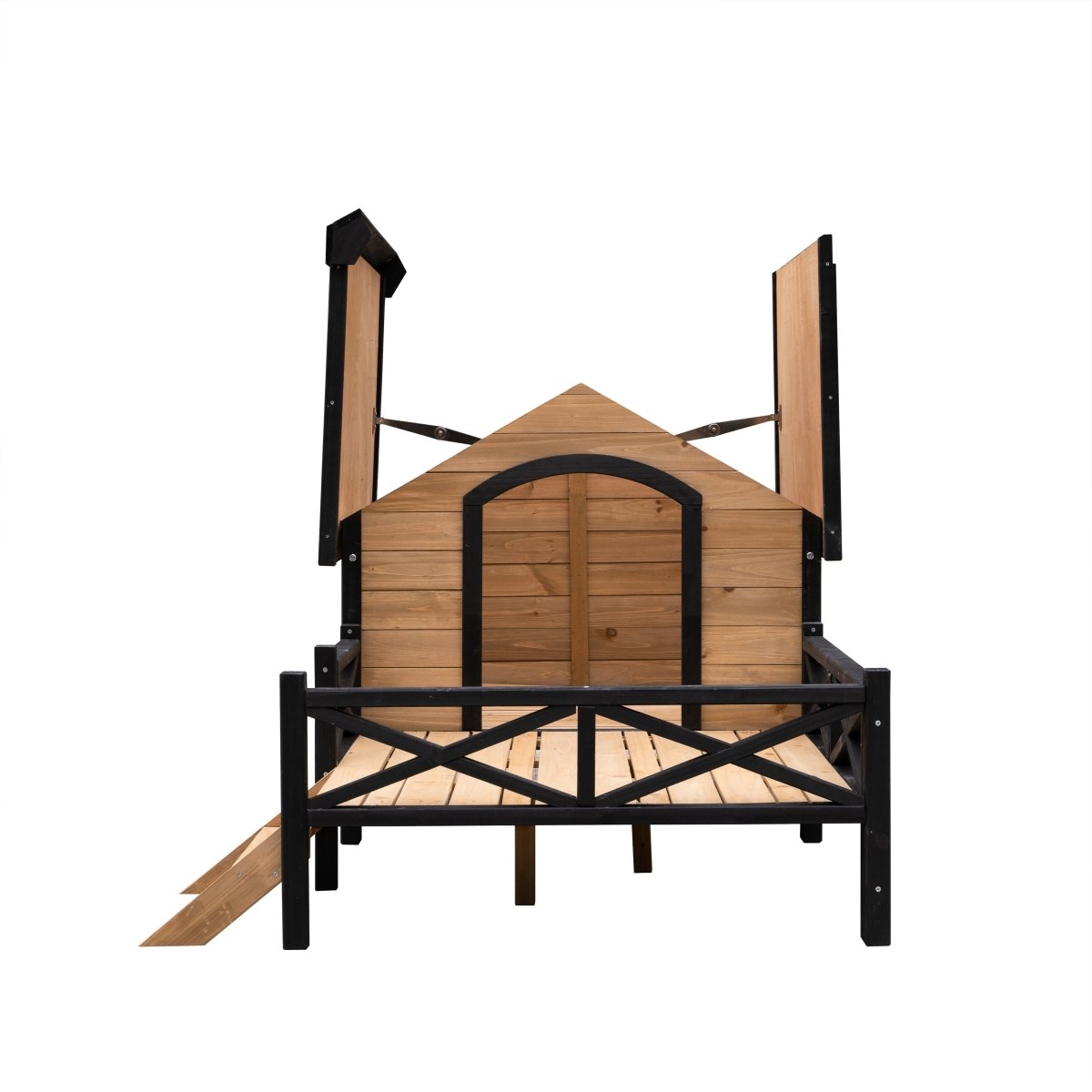 Outdoor Large Wooden Cabin House Style Wooden Dog Kennel with Porch - HomeDIYer