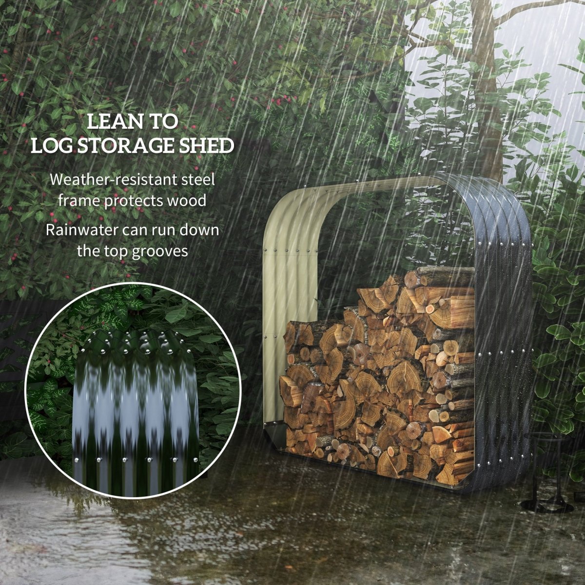 Outsunny Galvanized Steel Wood Shed Firewood Storage Rack, 4.7' x 1.4' x 4.7' Log Holder Storage Shed with Rubberized Edge for Safety & Gloves for Easy Assembly - HomeDIYer