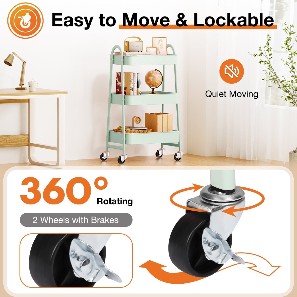 3 Tier Small Rolling Cart, Metal Utility Storage Organizer Kitchen Trolley Bathroom Laundry Room Bar Office Shelves - HomeDIYer