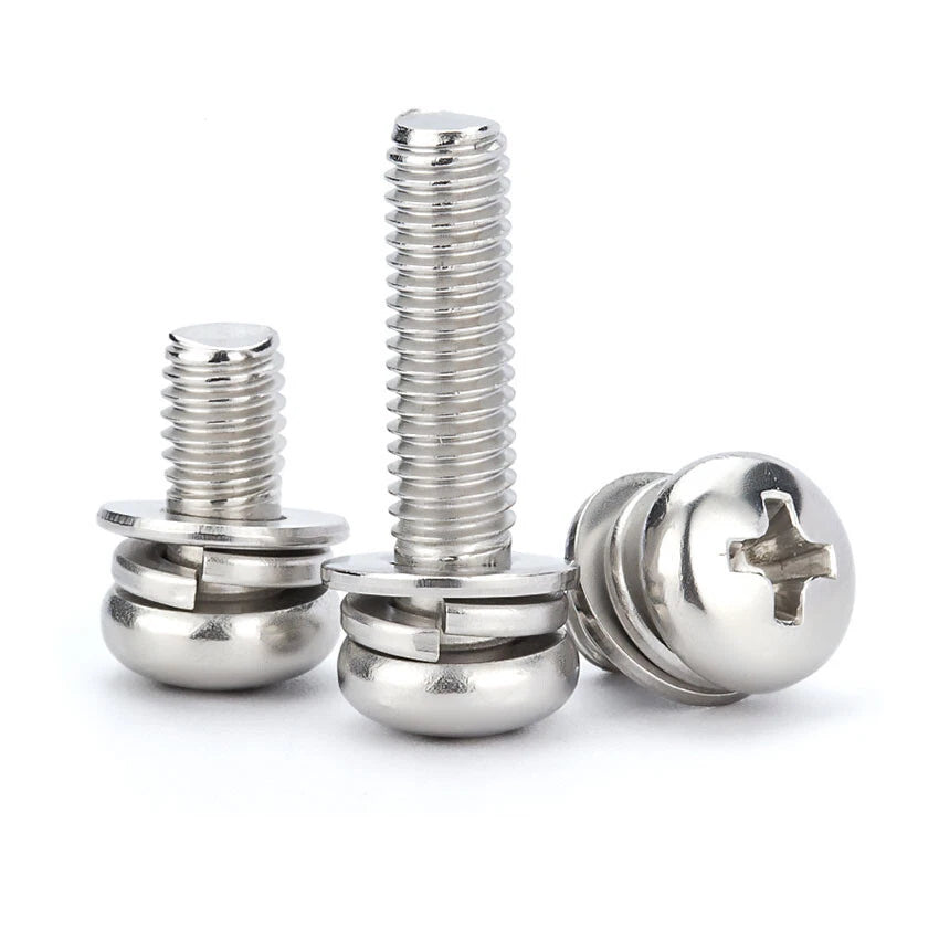 M2 M3 M4 M5 M6 M8 Pan Head Machine Screws with Washers – A2 Stainless Steel (Metric, 5–60mm)