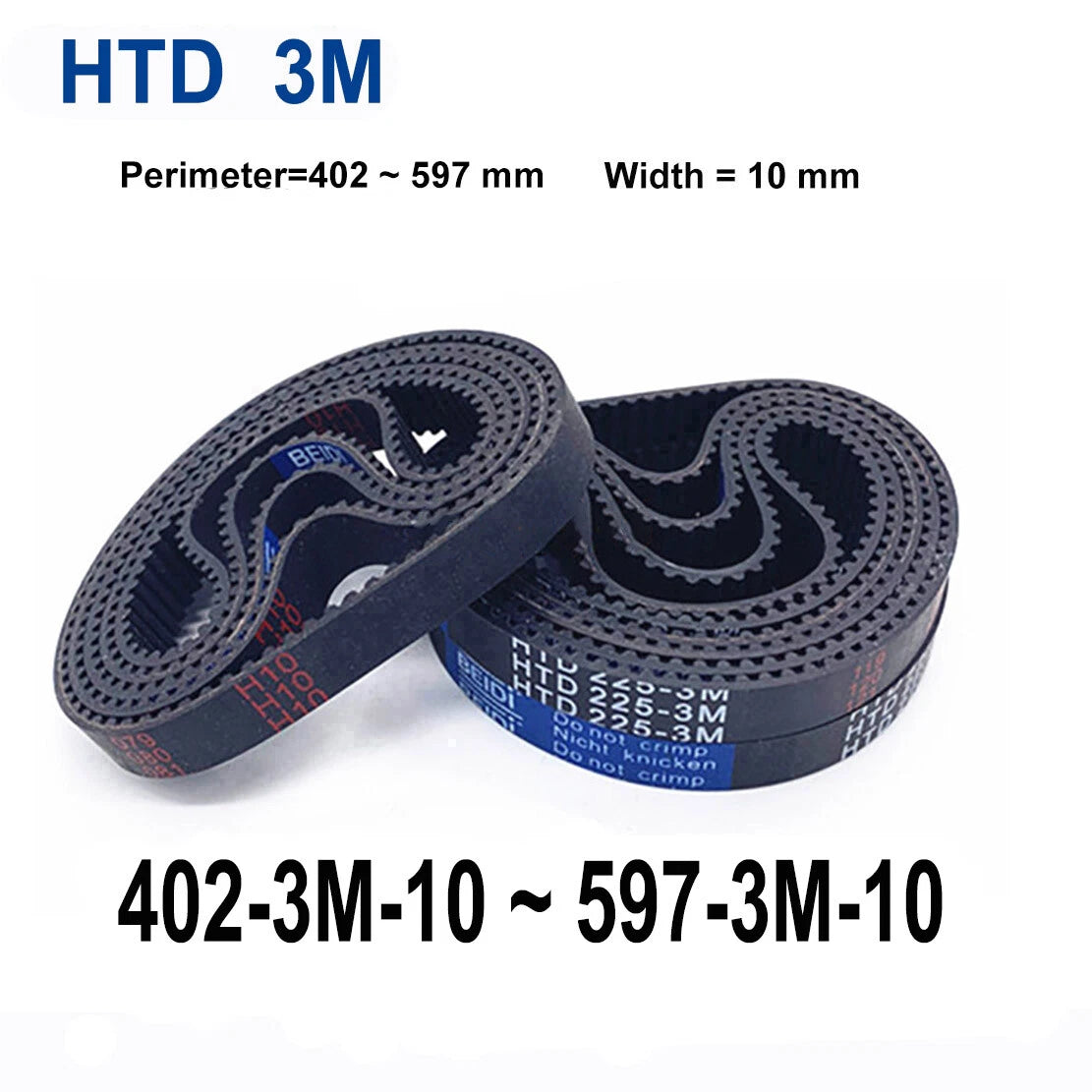 HTD 3M Timing Belt 10mm Wide – Closed Loop Synchronous Belt 402mm to 597mm Perimeter