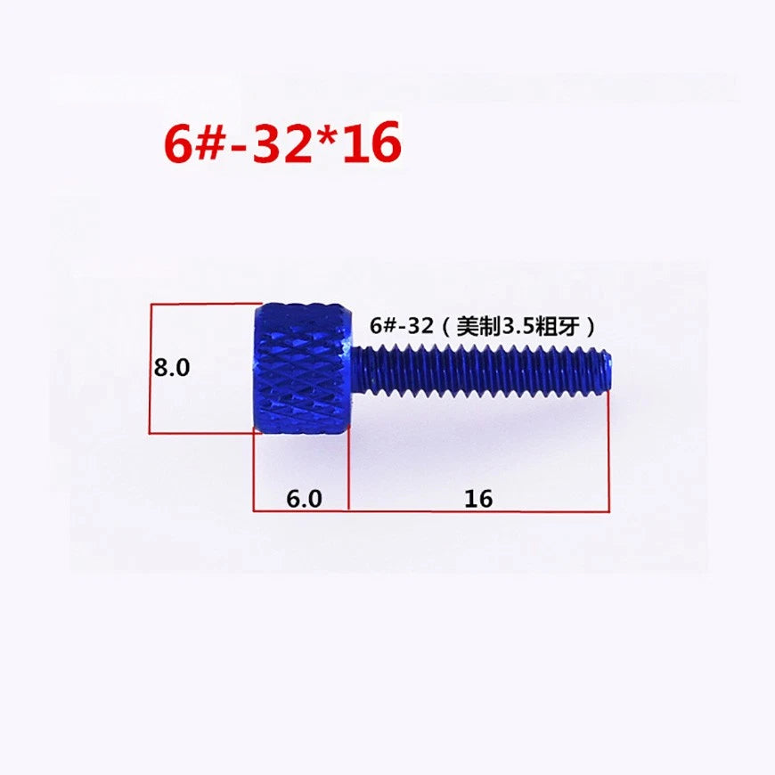 UNC 6#-32 Aluminum Anodized Knurled Thumb Screws — D8×6 Hand Knob Bolts, 16mm & 20mm