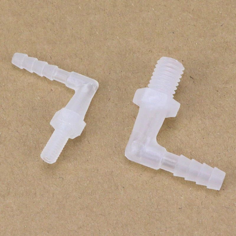 90° Elbow Hose Barb Fitting with External Thread — Plastic Tube Connector M5 to M12