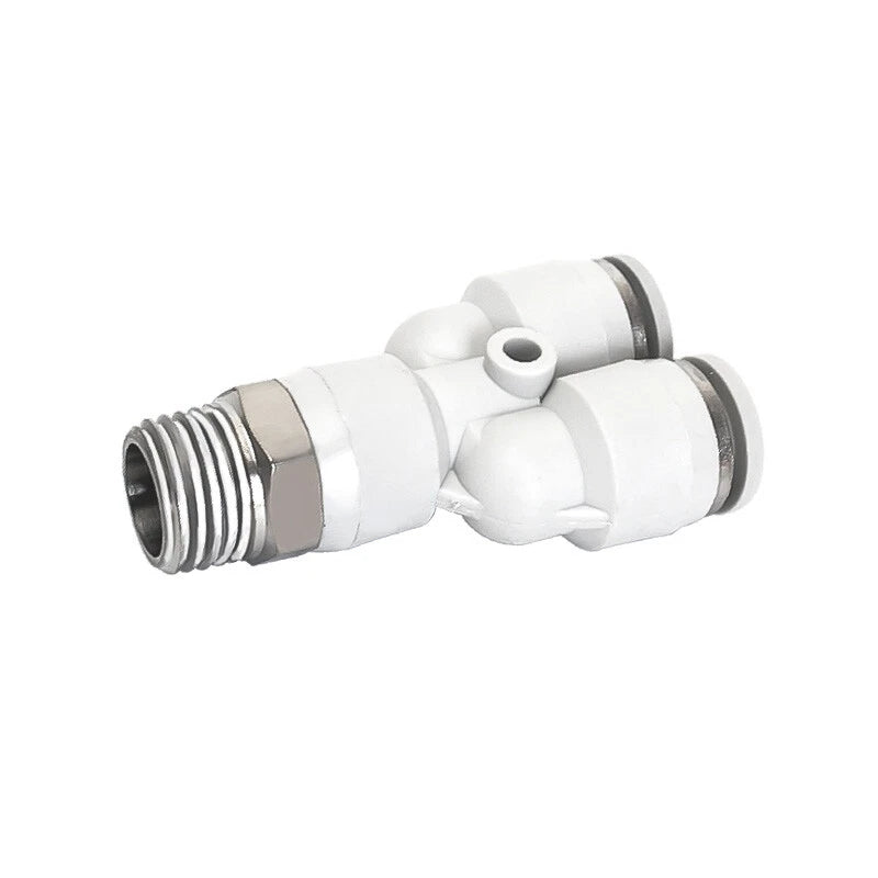 White Nylon Pneumatic Push-Fit Hose Connectors — X Shape, Y Shape, 5-Way & T Reducing