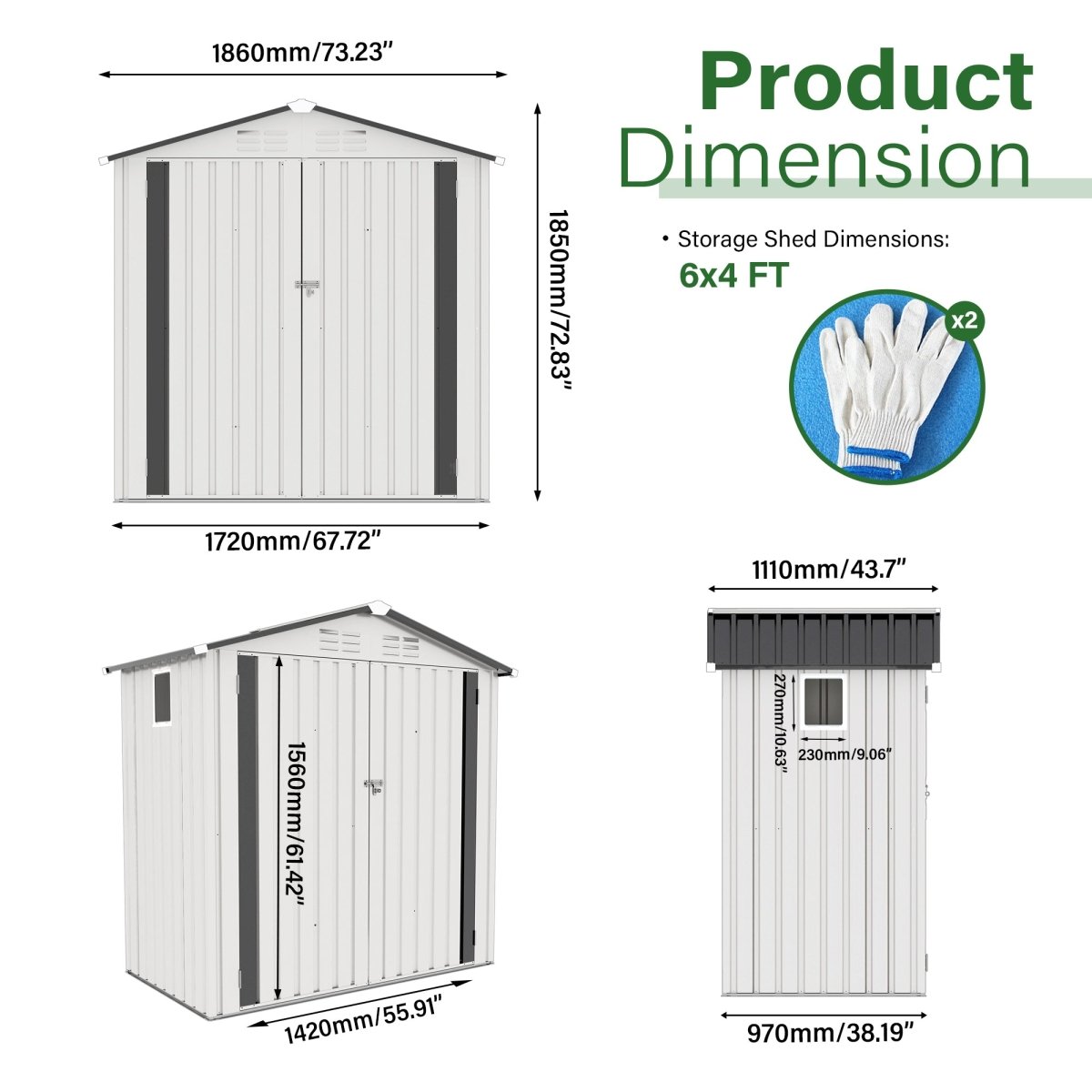6X4 FT Metal Outdoor Storage Shed,Tool Shed with Pitched Roof Watertight with Positive Window and Lockable Door Compact Metal Tool Shed for Garden, Backyard,Patio,Sundries and Bike Storage, White+Gray - HomeDIYer