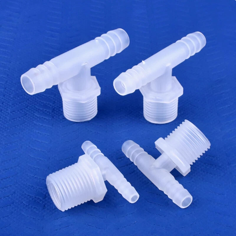 Plastic Male Thread 3-Way Hose Barb Connector — BSP & Metric, Equal Diameter