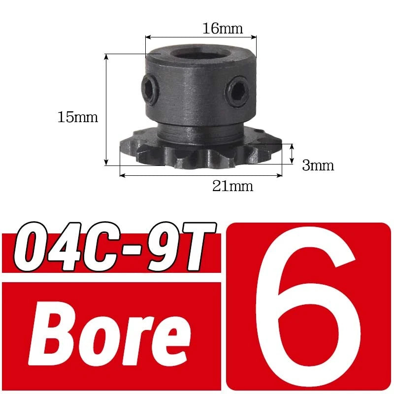#25 Chain Sprocket 9T Tooth Bore 5mm - 6.35mm Pitch 6.35mm for #25 Roller Chain