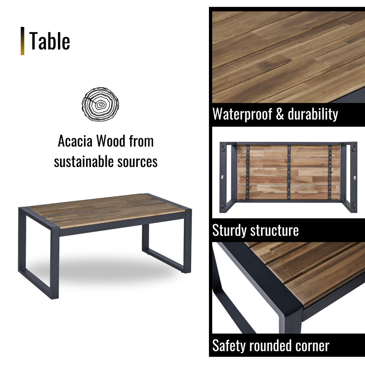 4 - Piece Patio Furniture Set Outdoor Balcony Porch Garden Backyard Lawn Furniture Acacia Wood Table Top, Morden Brown and Beige Cushion - HomeDIYer