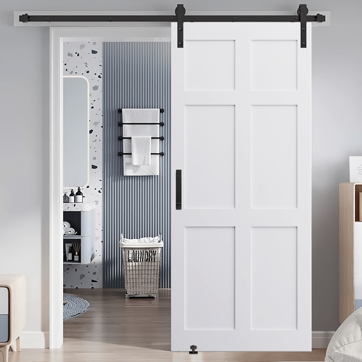 28" x 84" Six Panel Real Primed Door Slab, DIY Panel Door, Modern Interior Barn Door, Water - proof, Anti - deformation, Pre - Drilled Ready to Assemble, Suitable for Pre - hung Door and Barn Door - HomeDIYer