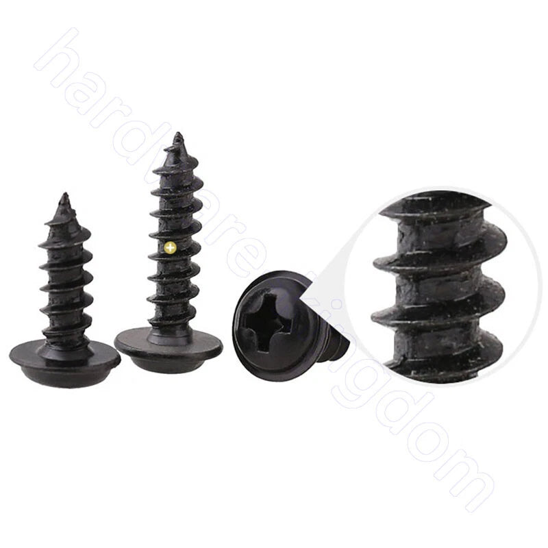 Phillips Round Head Washer Self-Tapping Screws M1.2–M4 | Black Zinc | 50–2000pcs