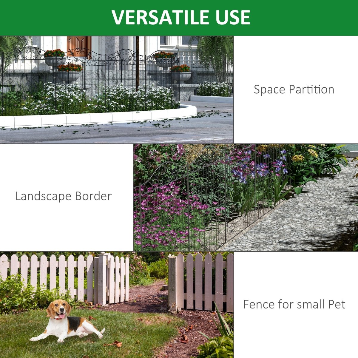 Outsunny 4 - Pack Decorative Garden Fence Panels | 44" Steel Border Fence - HomeDIYer