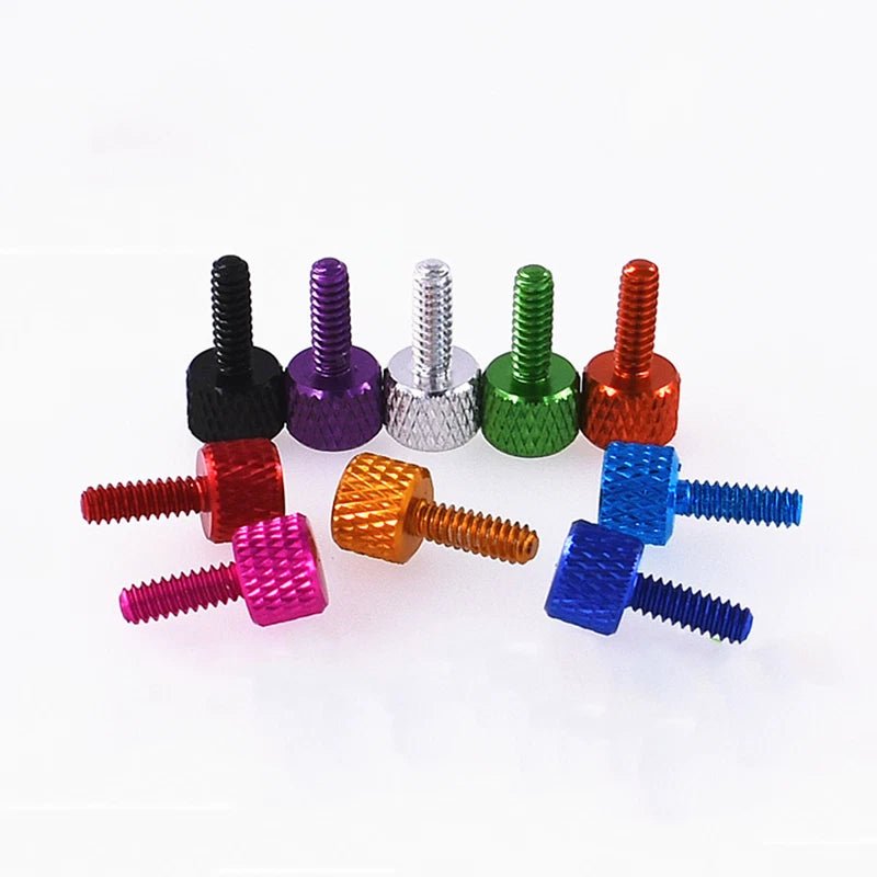 Aluminium Knurled Thumb Screws – Flat Head Hand Grip Bolts, 6 - 32 UNC x 10mm / M2.5 x 8mm (Anodised Finish) - HomeDIYer