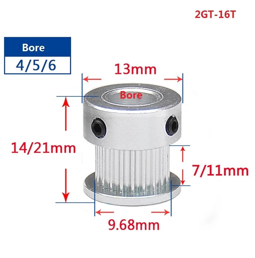 2GT 16-110T Timing Belt Pulley Pitch 2mm With Step Width 11mm For 3D Printer CNC