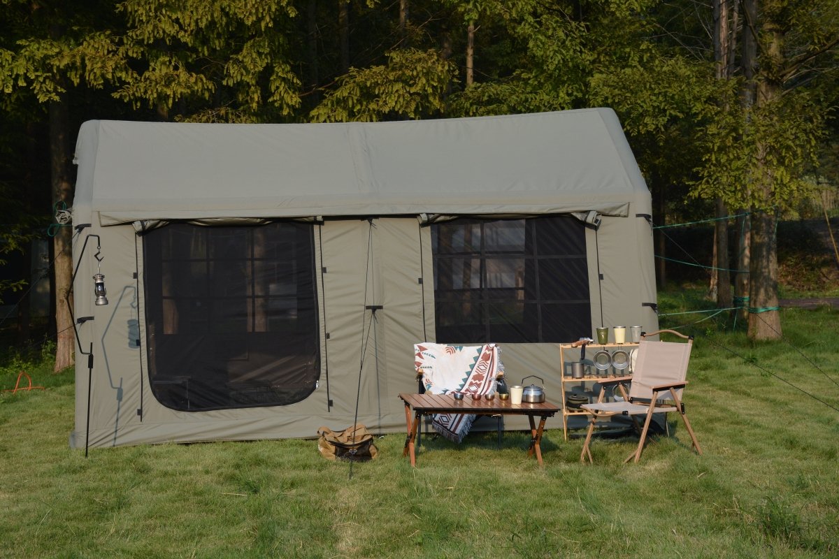 9.8 x13ft with canopy, Inflatable Camping Tents with Hand Pump, Air Glamping Tents, Easy Setup Waterproof and Windproof Blow up Tent Army Green - HomeDIYer