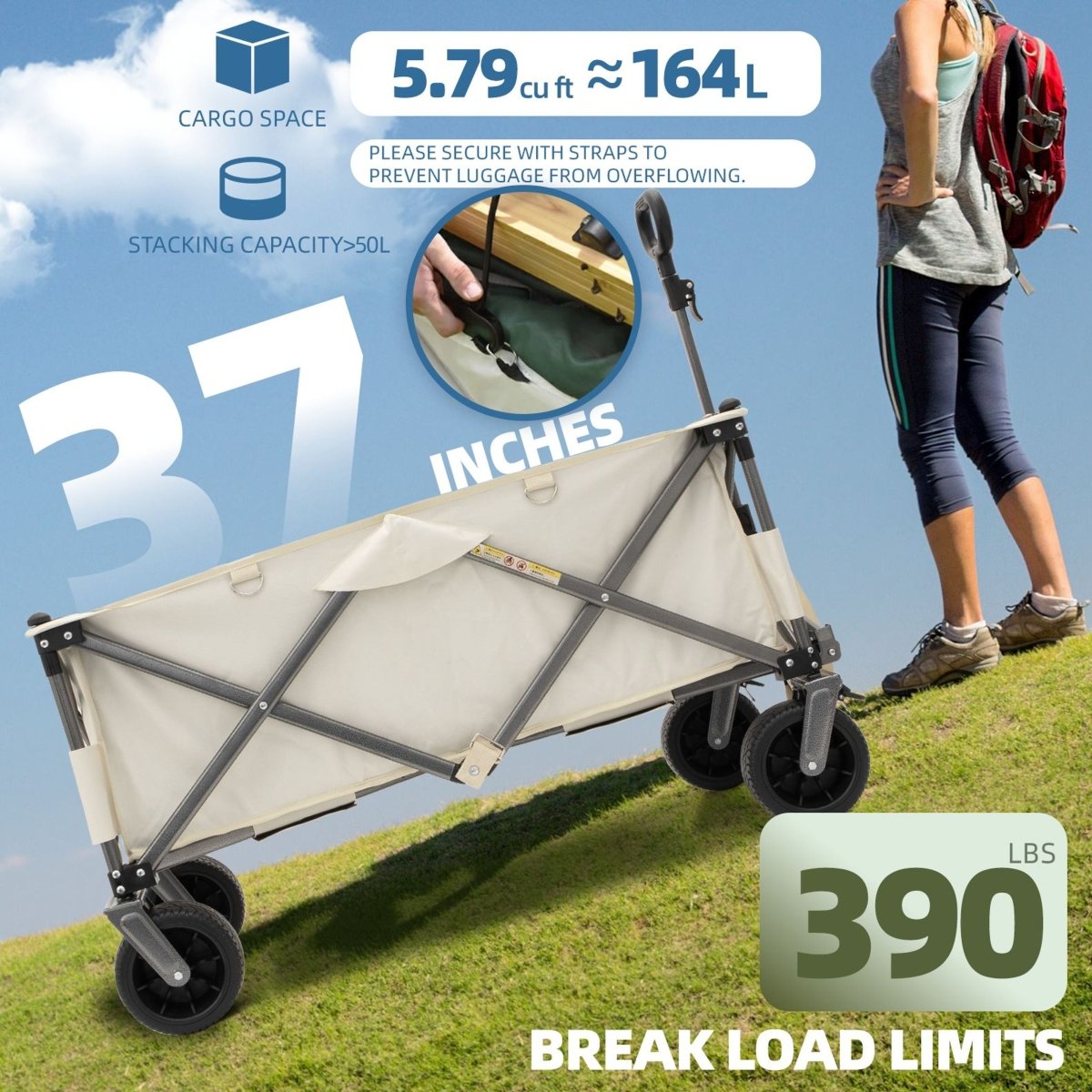 Folding Wagon, Heavy Duty Utility Beach Wagon Cart for Sand with Big Wheels wagon is made of strong steel frame and 600D Oxford fabric - HomeDIYer
