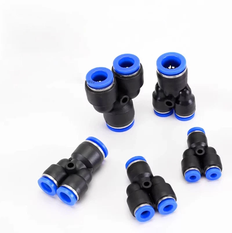 Plastic Pneumatic Hose Splitter Connector — Y-Shape PY & Equal Tee PW Fittings