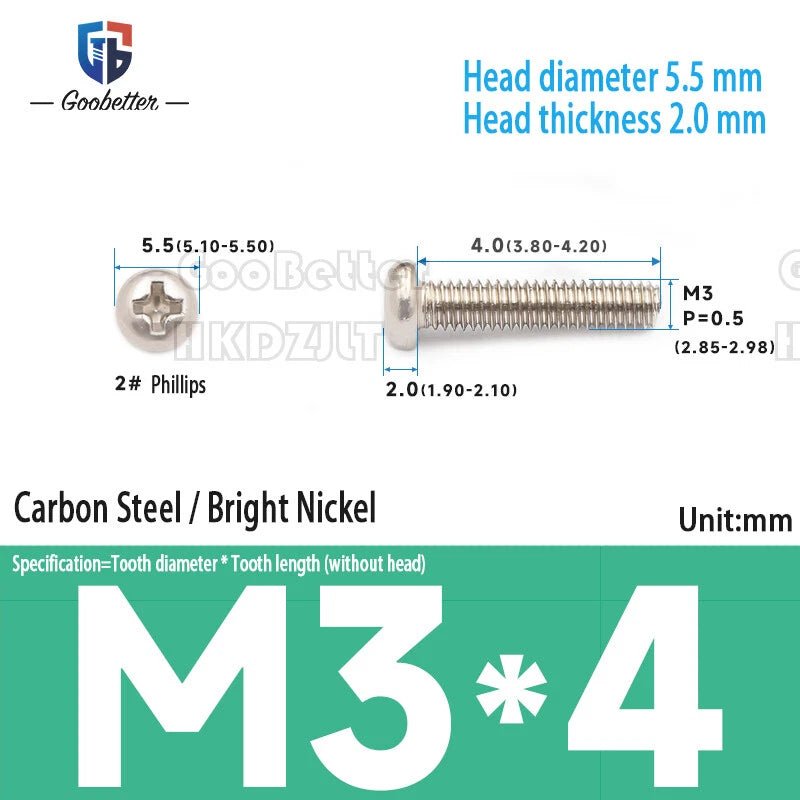 M3 Phillips Round Pan Head Machine Screws — Carbon Steel, 4–30mm, 100–500 PCS - HomeDIYer