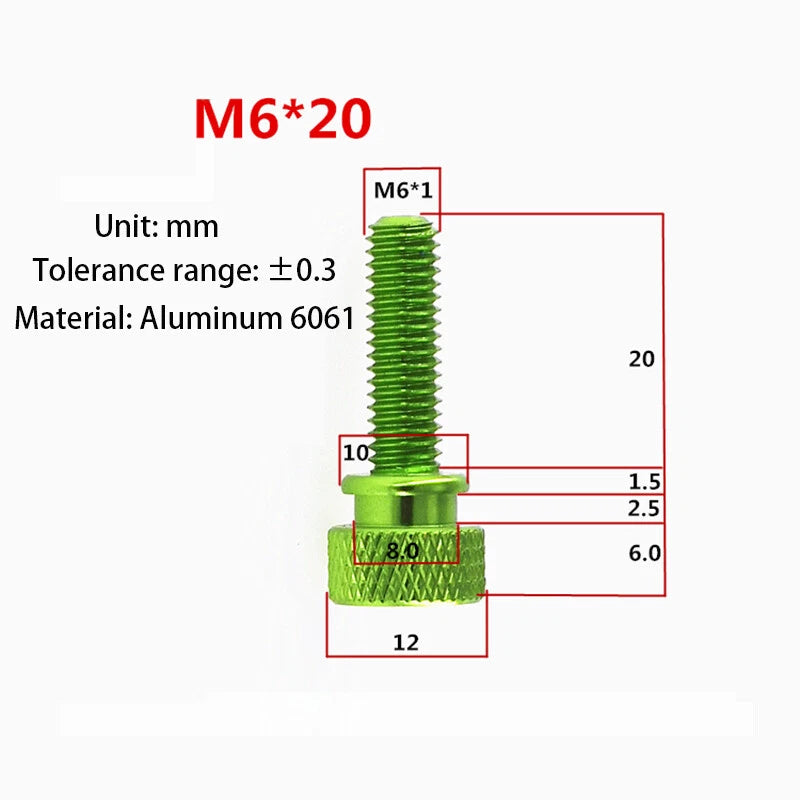 Color Aluminum Alloy Flared-Collar Knurled-Head Thumb Screws M6 Metric 14-50mm
