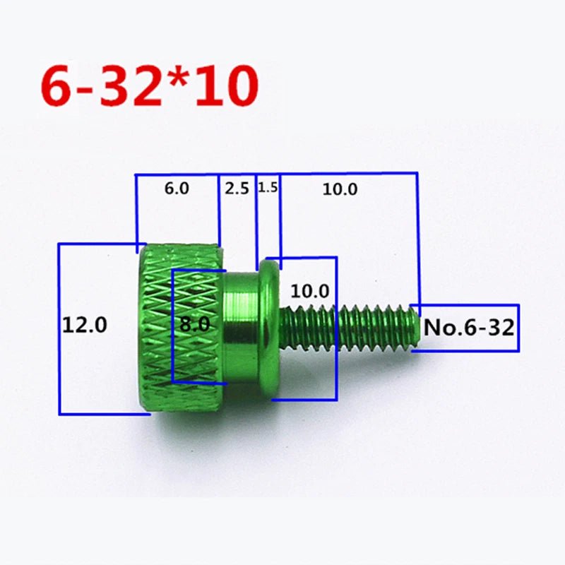 6 - 32 UNC Flat Head Knurled Thumb Screws – Aluminum Alloy, 10mm / 20mm Lengths - HomeDIYer
