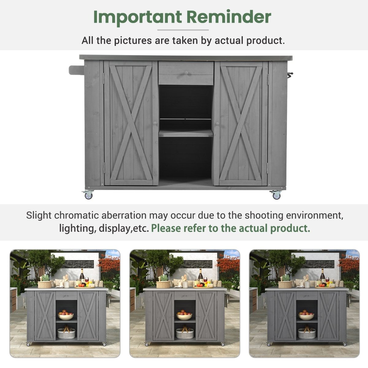 Grey Outdoor Kitchen Island with Stainless Steel Top | Foldable Fir Wood Prep Station - HomeDIYer