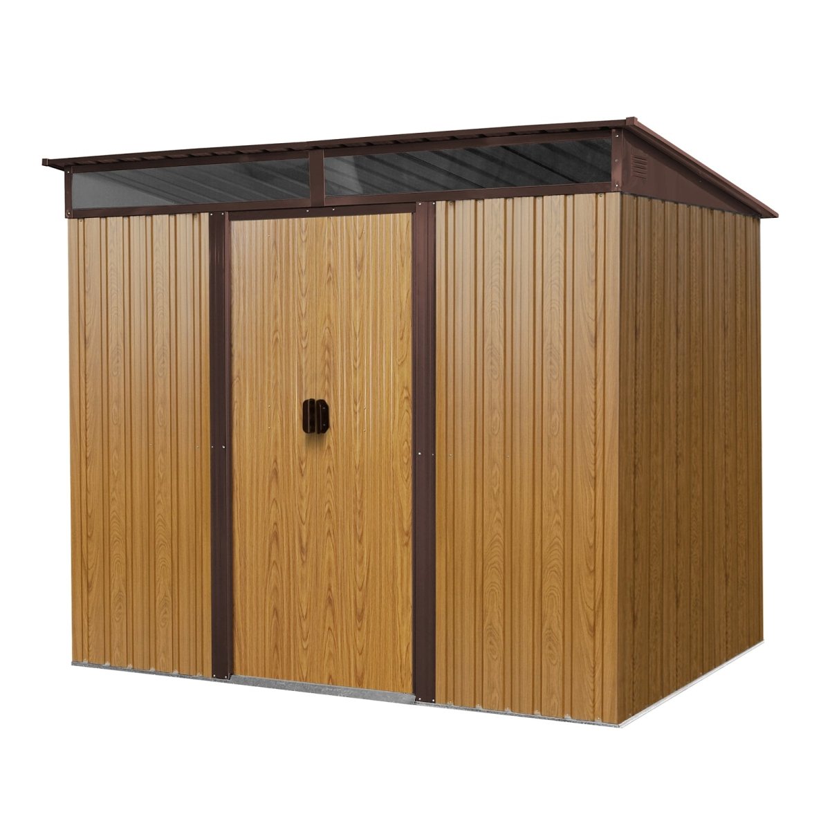 8ft x 6ft Outdoor Metal Storage with Lockable Sliding Doors and Transparent plate for Garden, Lawn (Coffee) - HomeDIYer