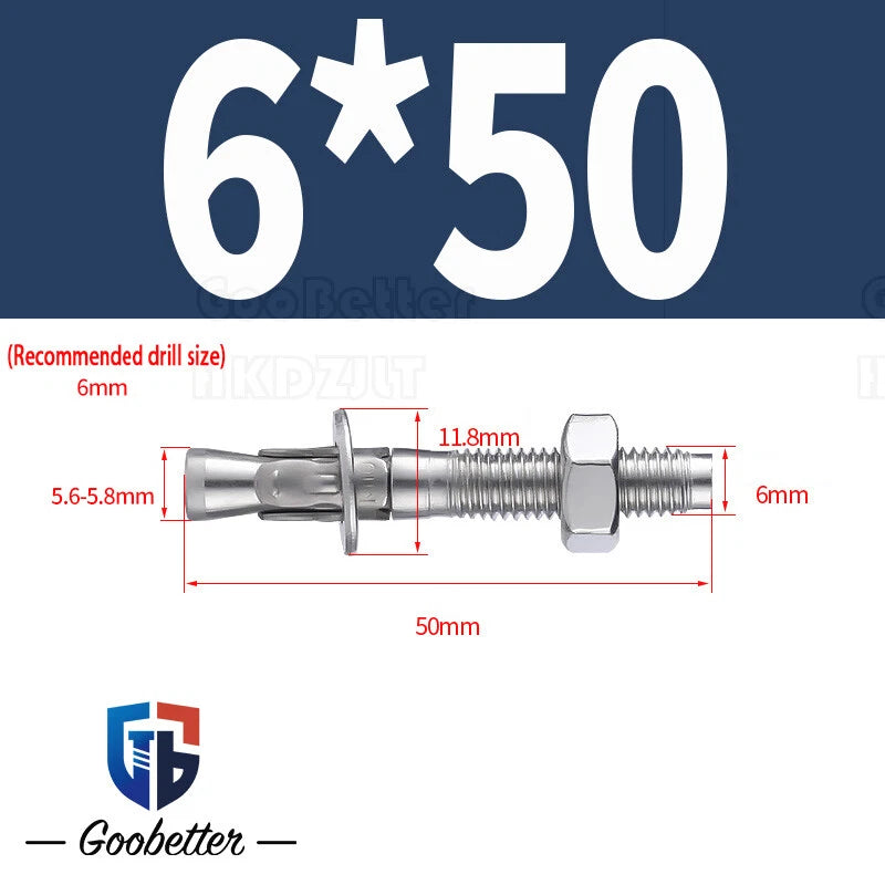 Stainless Steel Through Anchor Bolts — M6 M8 M10 M12 M16 Expansion Bolt