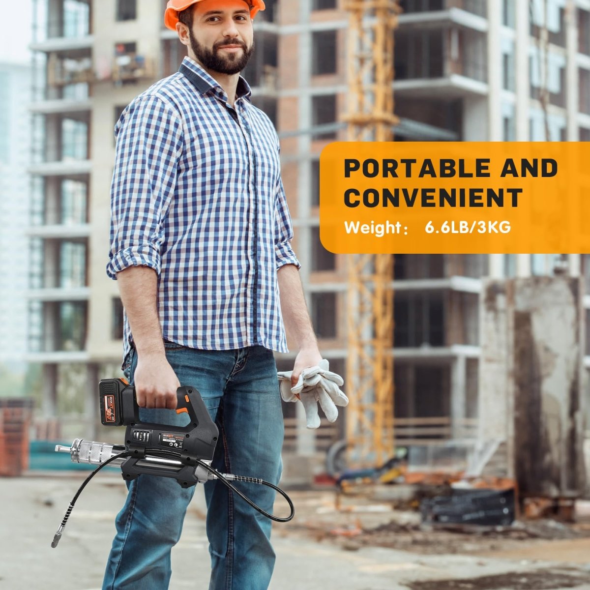 Heavy Equipment Grease Gun Cordless, Max 20000 PSI 20V Grease Gun Battery Powered with 4.0Ah Battery and Quick Charger, 40" Long Hose and LED Light, 6 Speed Electric Grease Gun - HomeDIYer