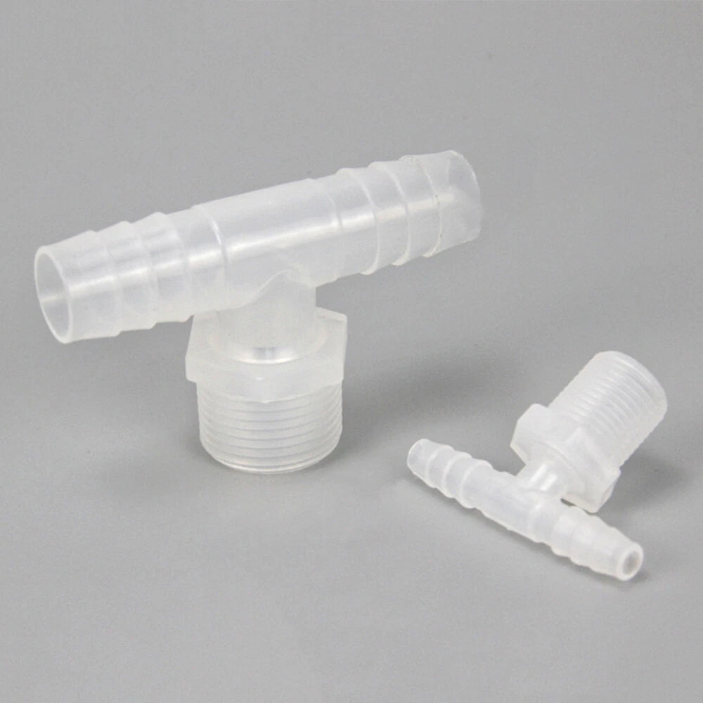 Plastic Barbed T-Piece Hose Connector with Male Thread — 4mm to 20mm Tube