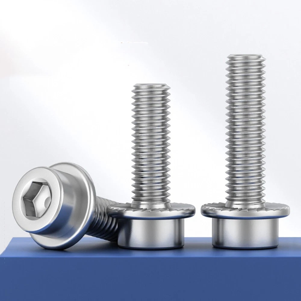 M5–M12 Flange Cap Head Hex Socket Screws – 304 Stainless Steel, Fully Threaded (8–60mm)