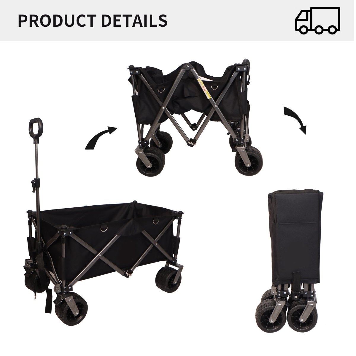 Folding Wagon, Heavy Duty Utility Beach Wagon Cart for Sand with Big Wheels, Adjustable Handle&Drink Holders for Shopping, Camping,Garden and Outdoor - HomeDIYer