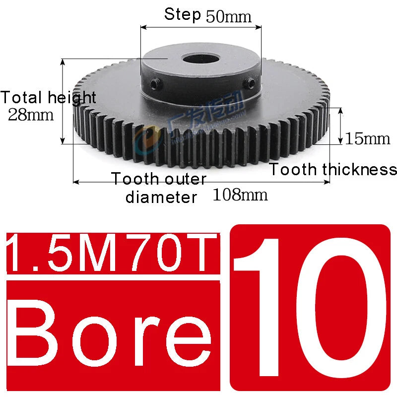 1.5Mod 45# Steel Spur Gears 10-150T Pinion Gear With Step Motor Gear Bore 5-25mm