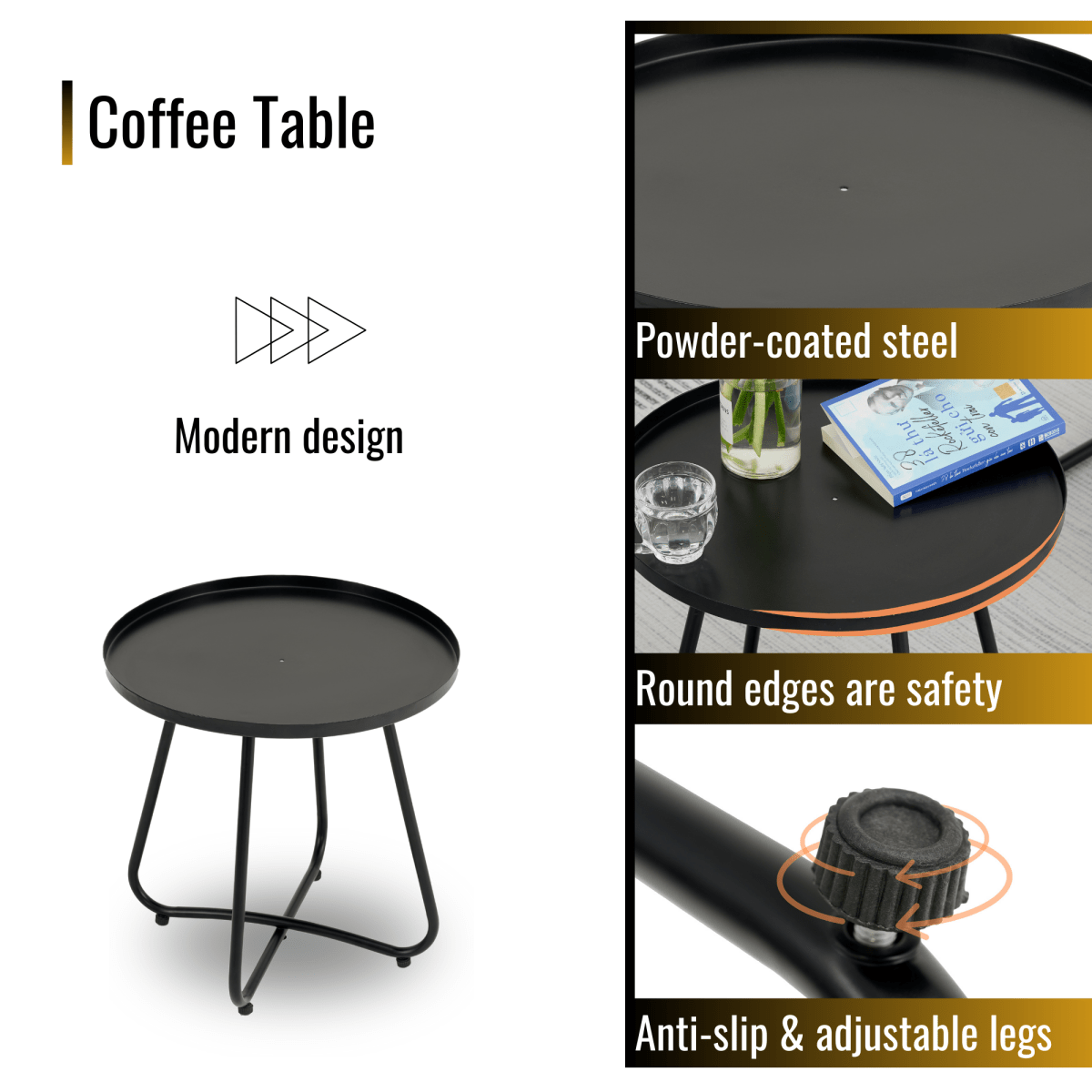 Patio Furniture Set 3 Piece Mixture Pattern PE Rattan Steel Frame And Modern Round Table, Brown and Black - HomeDIYer