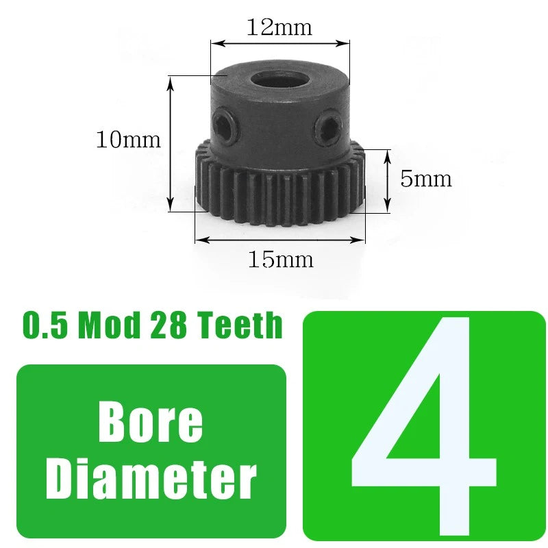 0.5 Mod 28 Teeth Spur Gear Bore 4/5/6mm Motor Gears Transmission Gears 45# Steel