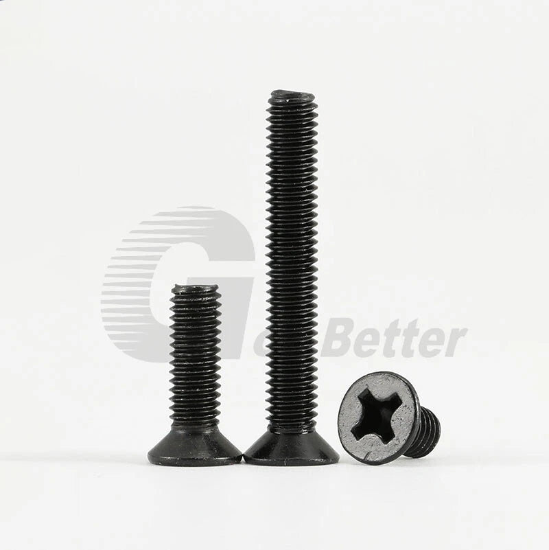 M2–M6 Black Zinc Countersunk Phillips Machine Screws – Steel, Fully Threaded (Overall Length Includes Head)