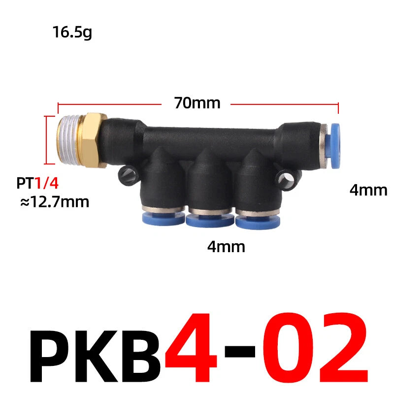 Pneumatic Push-In Hose Fittings — 5-Way Connectors, 4mm–10mm Hose to 1/8" 1/4" 3/8" Thread