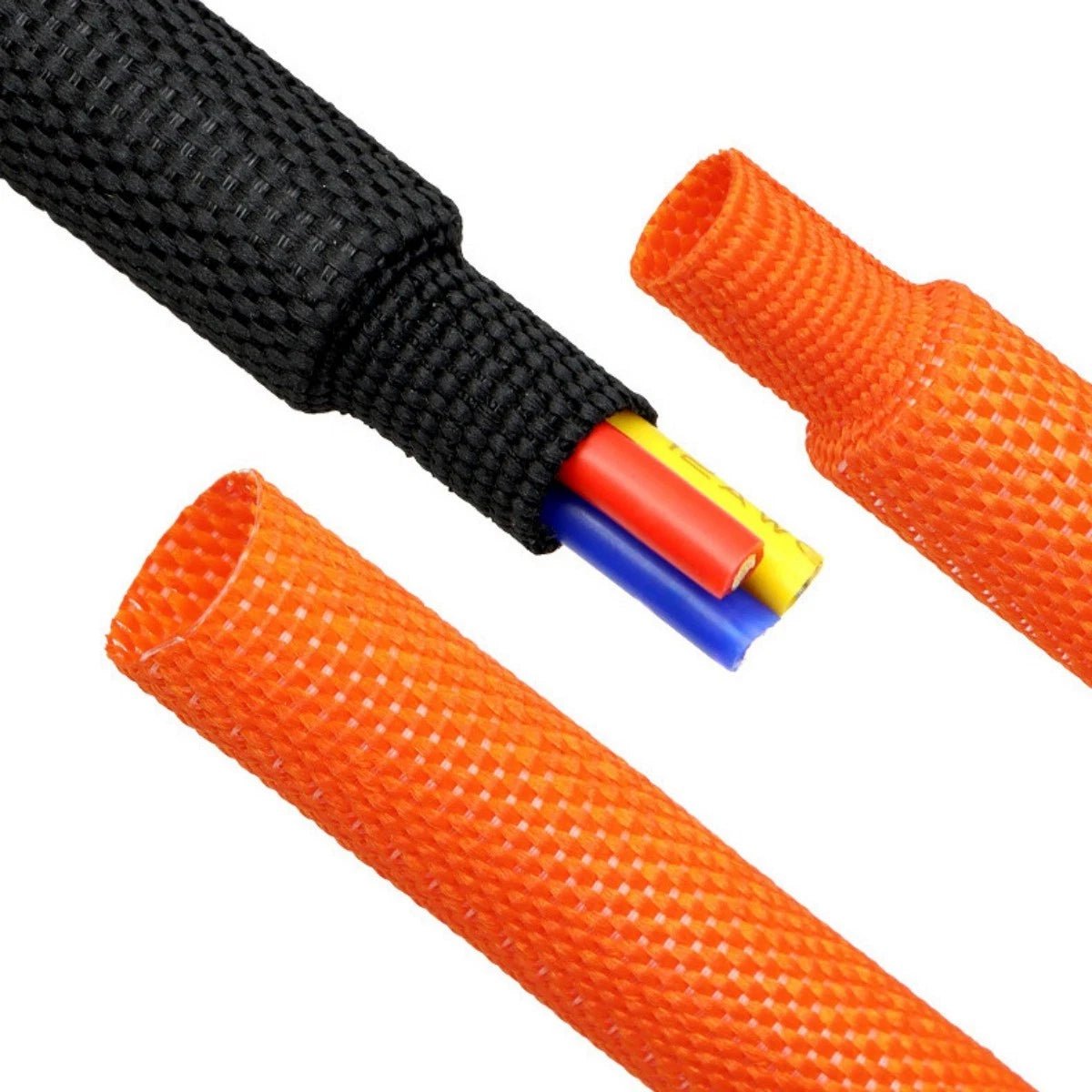 PET Woven Expandable Braided Sleeving — Black & Orange, 4mm–100mm ID, 1m / 5m - HomeDIYer
