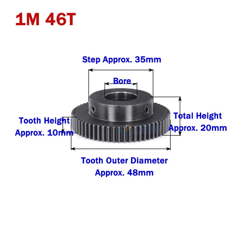 1 Module Spur Gears 45-150 Teeth 45# Steel Motor Transmission Gears Bore 6-30mm