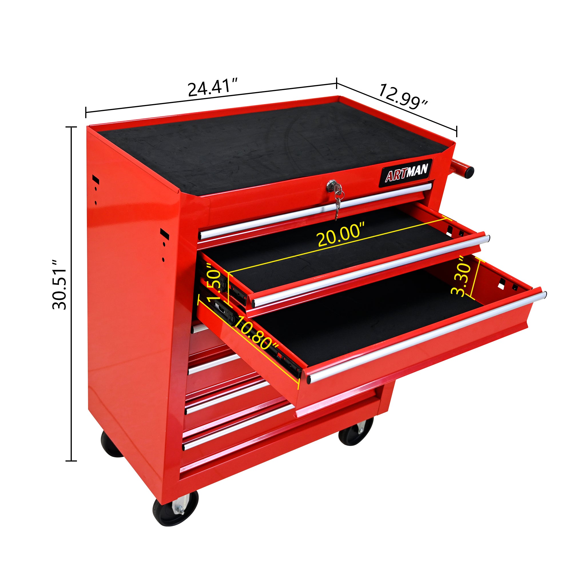7-Drawer Multifunctional Tool Cart with Wheels – Red (ARTMAN)
