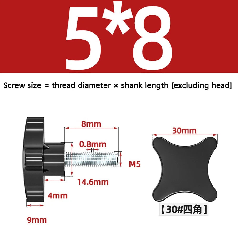 M5-M10 Thumb Screws Black Plastic Four Star Head Hand Grip Knob Bolts Galvanized