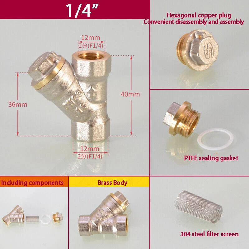 Brass Y Strainer Filter Adaptor — BSP Compression Inline Pipe Fitting 1/4" to 2"