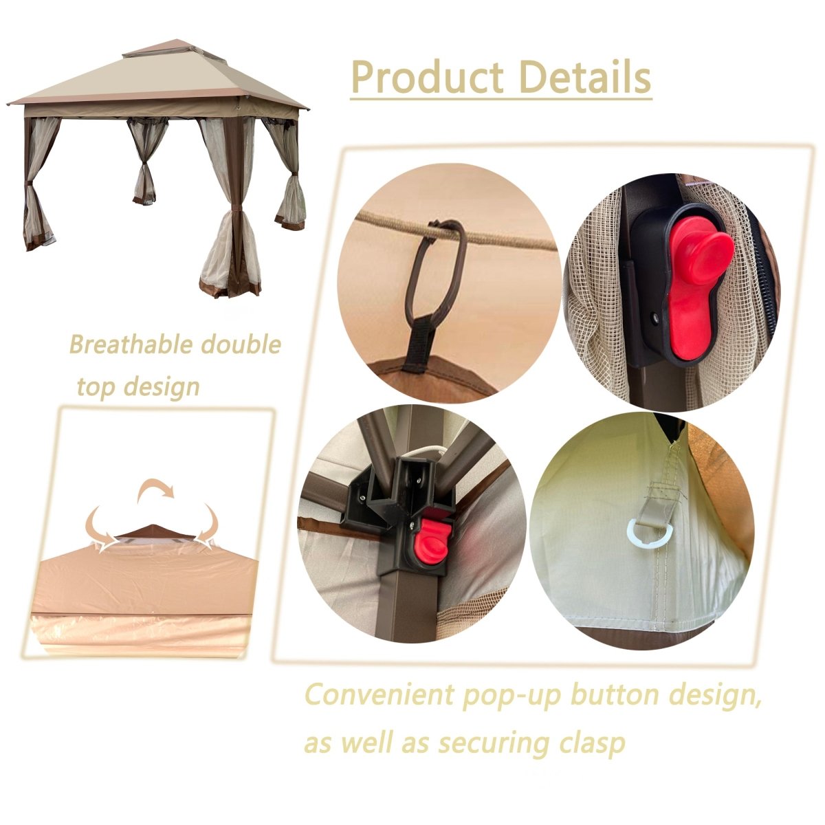 Outdoor 11x 11Ft Pop Up Gazebo Canopy With Removable Zipper Netting,2 - Tier Soft Top Event Tent,Suitable For Patio Backyard Garden Camping Area,Coffee - HomeDIYer